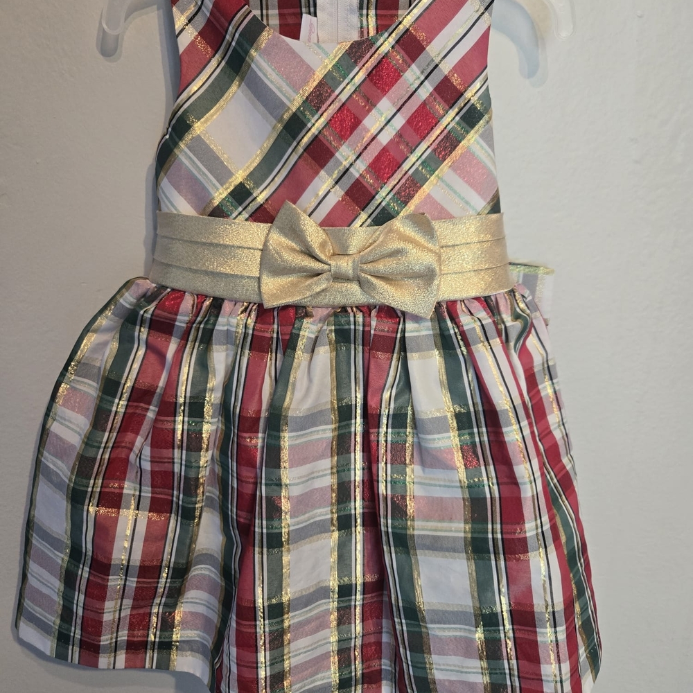 Plaid Dress with Gold Bow